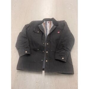 Wrangler Jacket Men Medium Black Denim Snap Front Lined Corduroy Collar Workwear